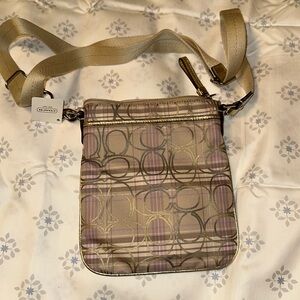 NWT Coach monogram gold fabric crossbody bag